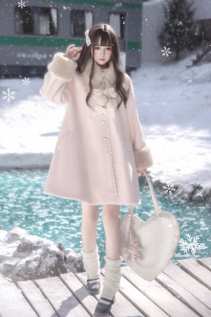 Pink [Bella SP] Stand Collar Long Sleeves Bow Sweet Lolita Coat Cloak