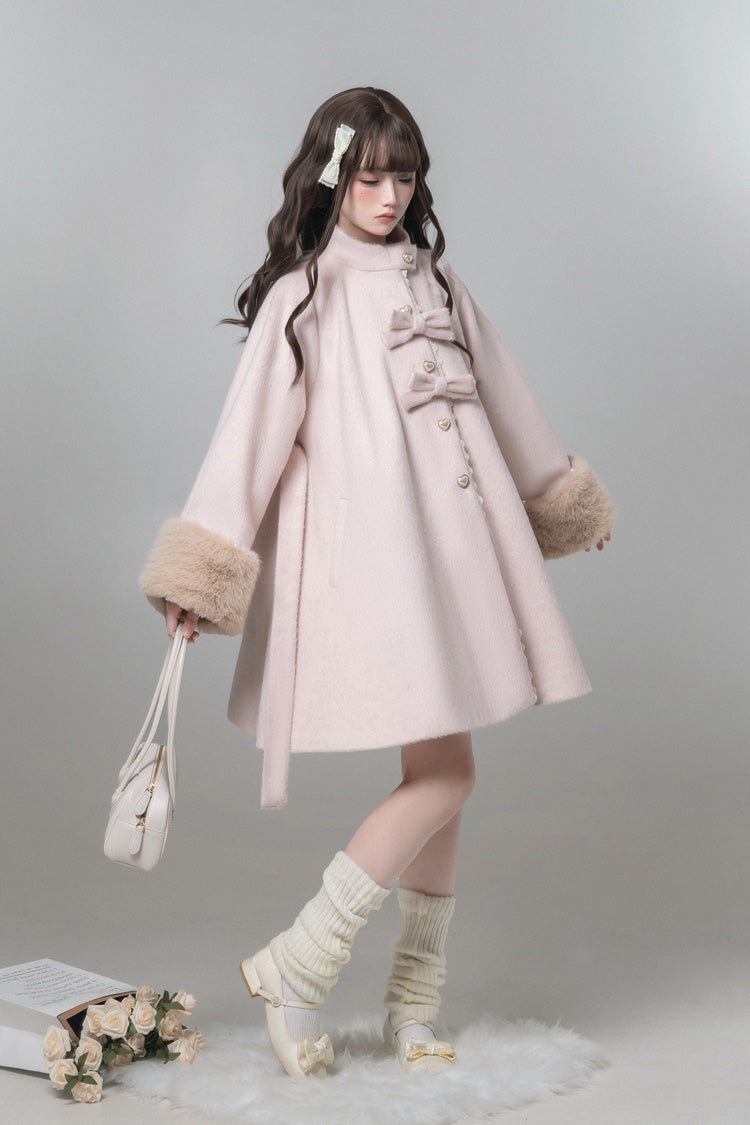 Pink [Bella SP] Stand Collar Long Sleeves Bow Sweet Lolita Coat Cloak