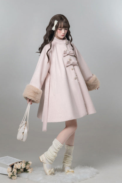 Pink [Bella SP] Stand Collar Long Sleeves Bow Sweet Lolita Coat Cloak