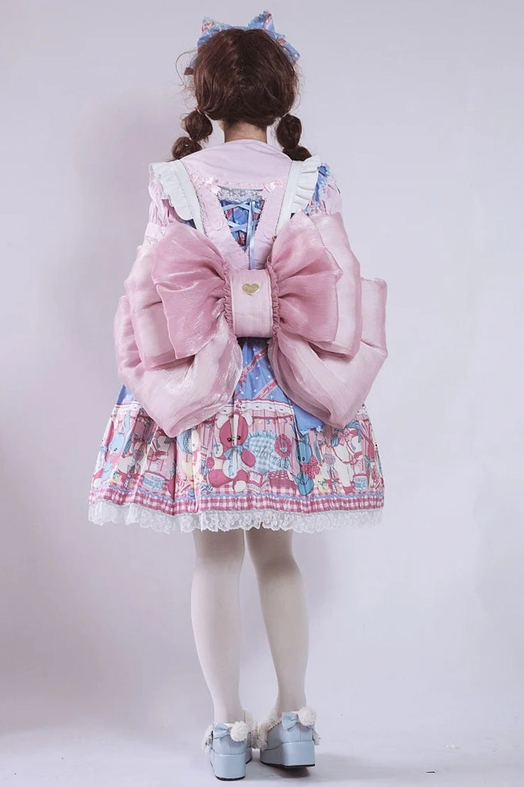 Peach Pink Big Bowknot Metal Heart Nameplate Lolita Backpack