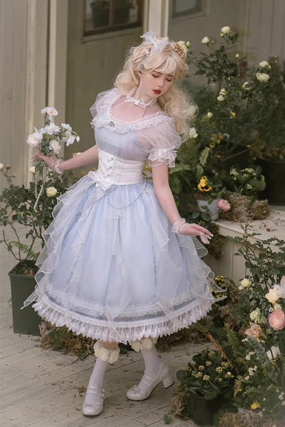 Blue Round Collar Mermaid Tears Short Sleeves Bowknot Sweet Princess Lolita Dress