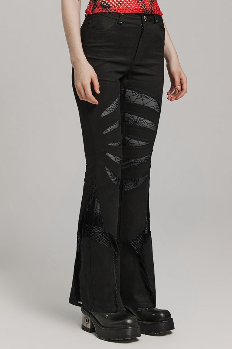 Spiderweb Claw Print Mesh Women's Gothic Flared Pants 2 Colors