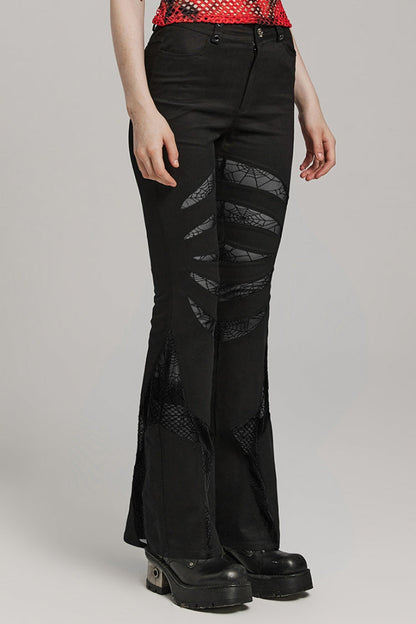 Spiderweb Claw Print Mesh Women's Gothic Flared Pants 2 Colors