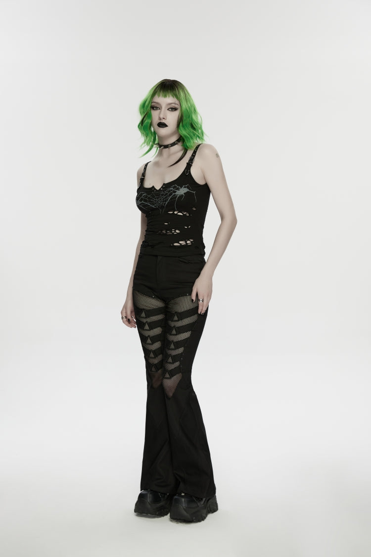 Black Spliced Slim Eyelet Women's Punk Pants