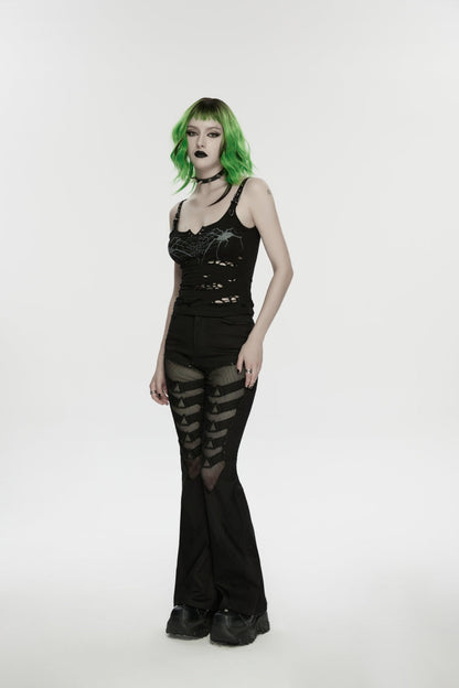 Black Spliced Slim Eyelet Women's Punk Pants