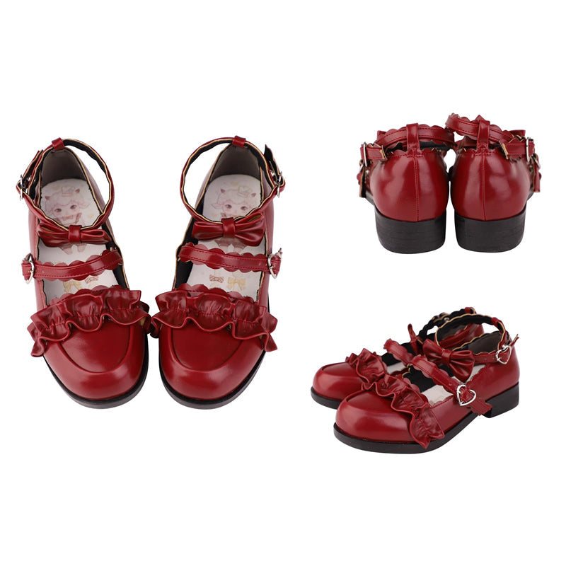 Sweet Ruffle Bowknot Japanese Lolita Shoes 15 Colors