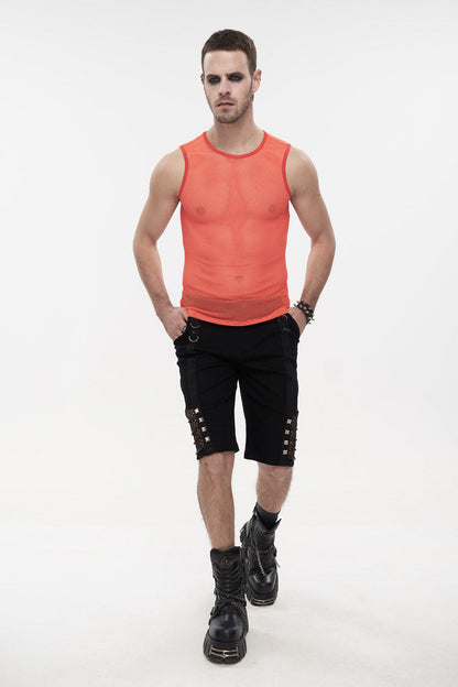 Orange Elasticity Perspective Rhombus Net Yarn Sleeveless Men's Gothic T-Shirt