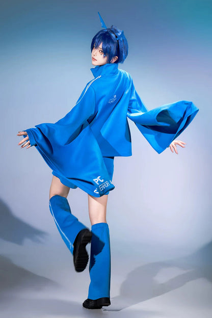 Blue [Network Error] Stand Collar Long Trumpet Sleeves Ouji Gothic Functional Style Japanese Prince Lolita Coat Shorts Set