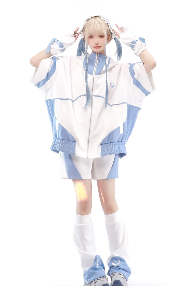 Blue/White [Star Waves] Half Sleeves Jirai Kei Coat