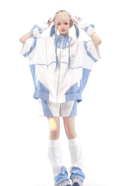 Blue/White [Star Waves] Half Sleeves Jirai Kei Coat