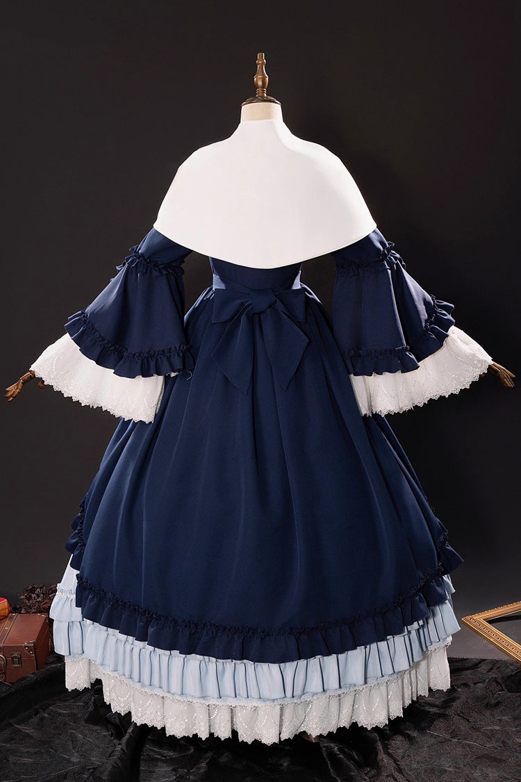 Blue [Loli Detective] Triple-Layered Ruffle Cardigan Bowknot Gothic Lolita Victorian Dress Set