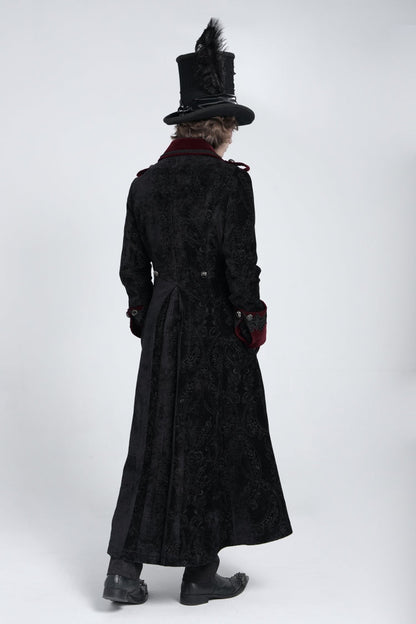 Black/Red Lapel Collar Embroidery Zipper Men's Gothic Handsome Coat