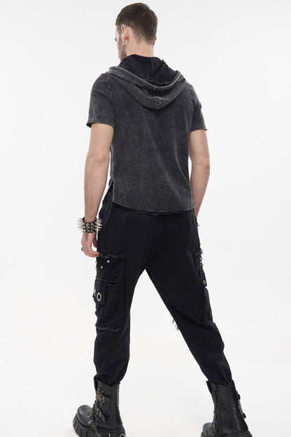 Black Punk Basic Funds Metal Pentagram Crackle Men's Pants