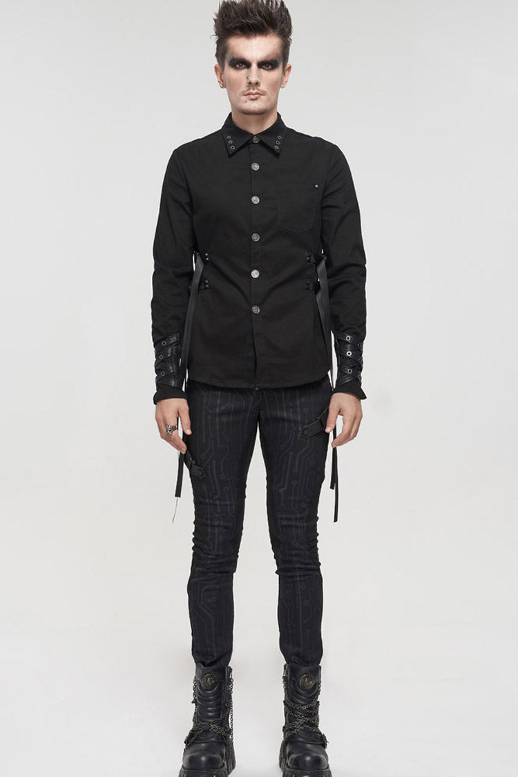 Black Punk Casual Circuit Diagram Print Asymmetric Decoration Men's Long Pants