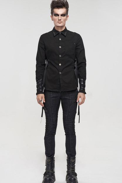 Black Punk Casual Circuit Diagram Print Asymmetric Decoration Men's Long Pants