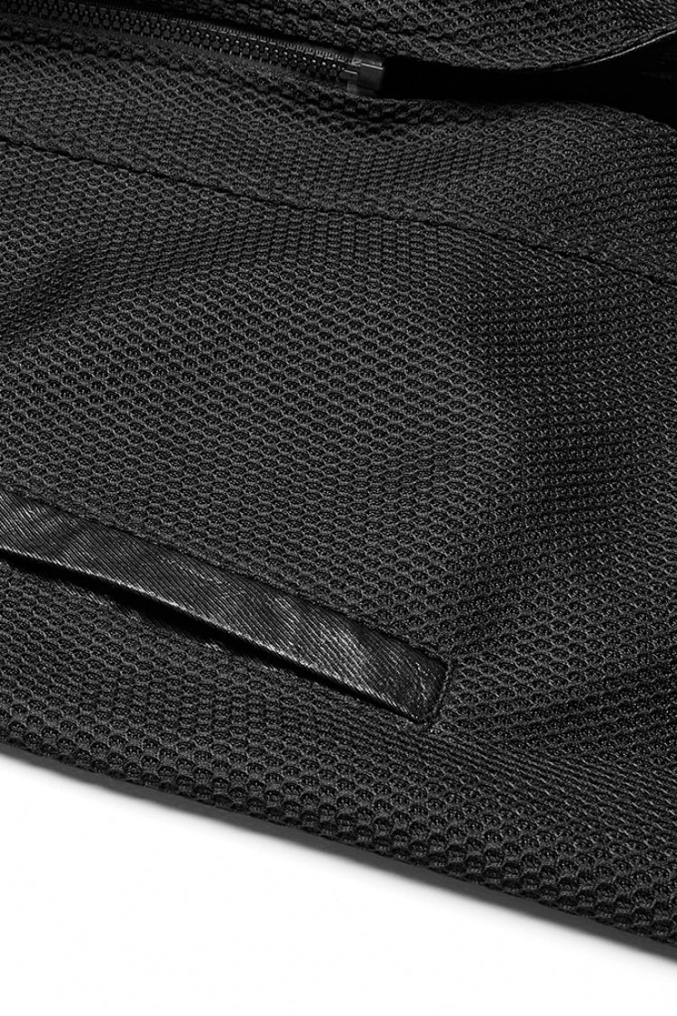 Black Stand Collar Long Sleeves Faux Leather Stitching Mesh Men's Punk Coat