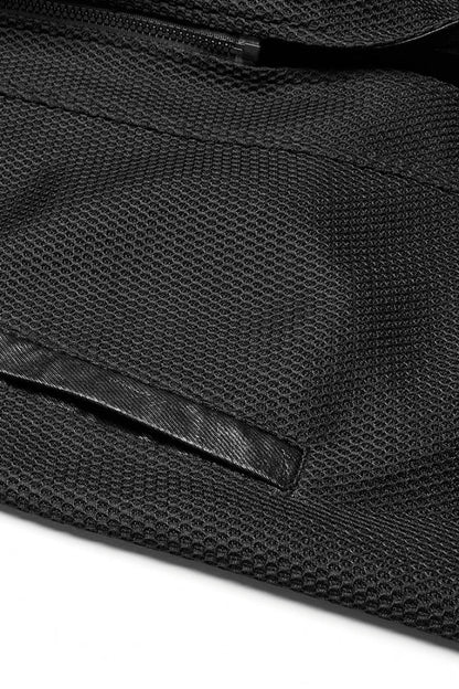 Black Stand Collar Long Sleeves Faux Leather Stitching Mesh Men's Punk Coat