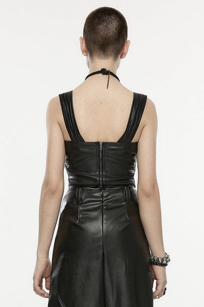 Black Square Collar Faux Leather Women's Punk Vest