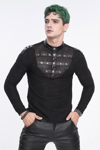 Black Stand Collar Mesh Splice Men's Punk Shirt
