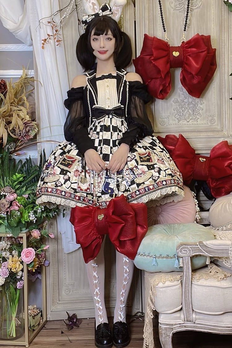 Wine Big Bowknot Metal Heart Nameplate Lolita Backpack