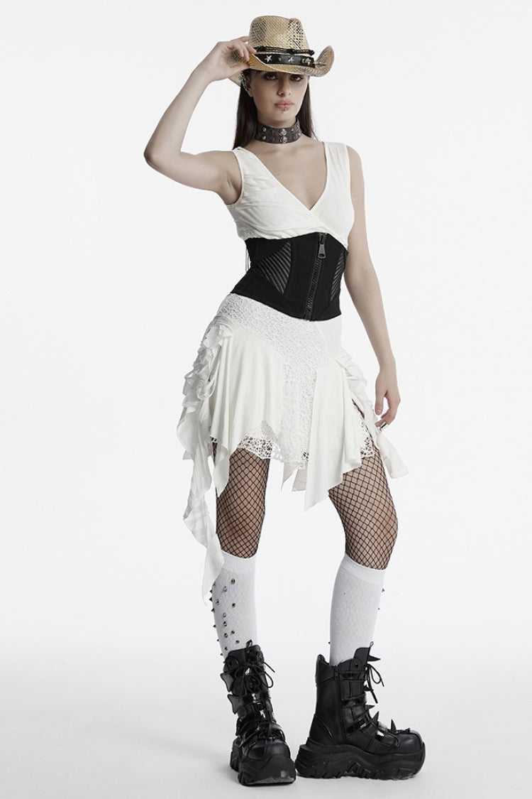 Black Stitching Mesh Zipper Women's Punk Underbust Corset