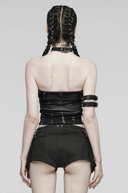 Simple Adjustable Bust Strap Sleeveless Print Womens Steampunk Corset 2 Colors