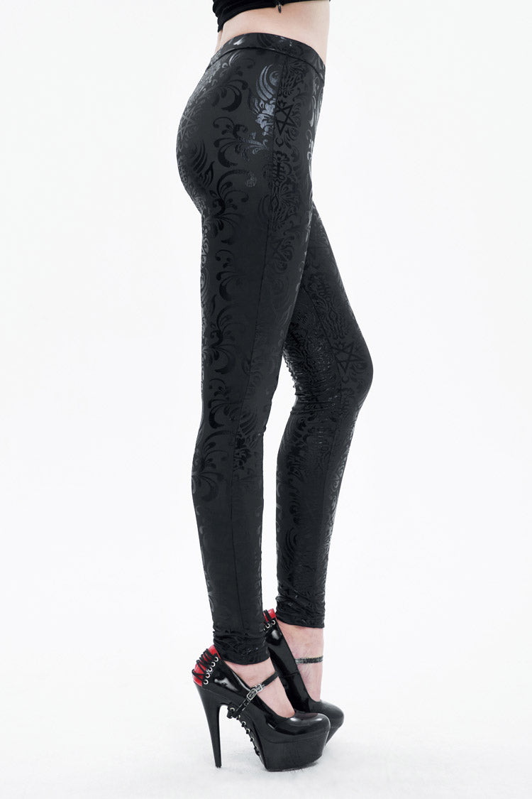 Black Stretch Pentagram Knit Special Print Women's Gothic Leggings
