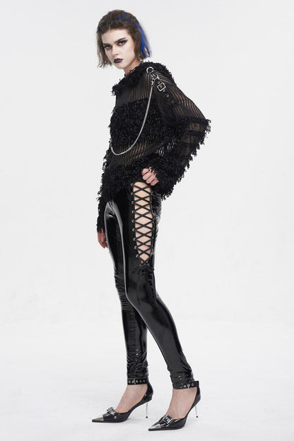 Black Segmented Mesh Matching Chain Women's Punk Hooded Sweater