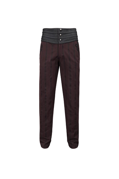 Red Retro Mid High Waist Micro Elastic Striped Woven Stitching Three Dimensional Jacquard Men's Gothic Trousers