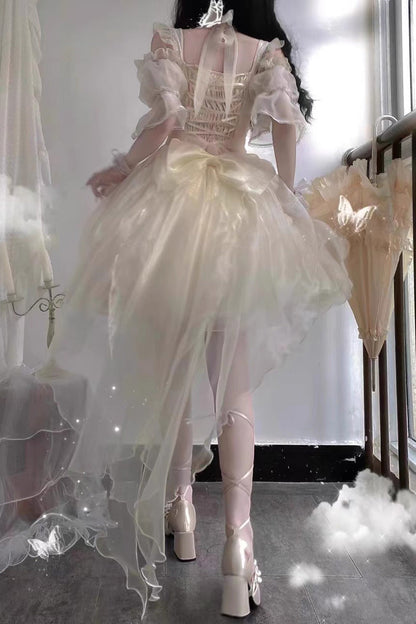 Spring Confession Ruffle Bowknot Mesh Sweet Lolita Jsk Dress (Long and Short Version) 2 Colors