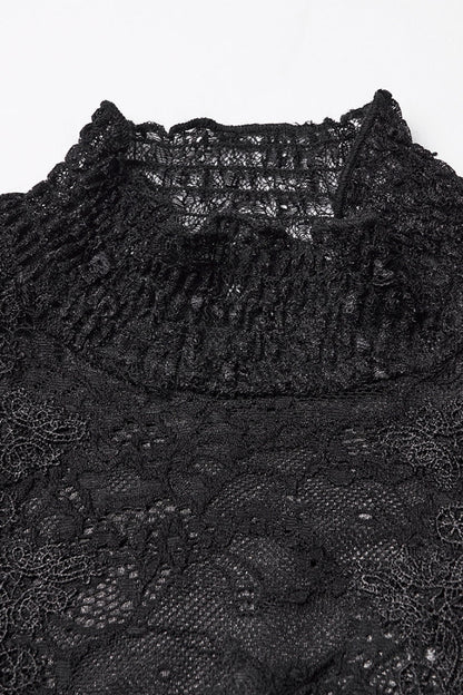 Black/Red Long Trumpet Sleeves Spliced Lace Lace-Up Women's Gothic Blouse