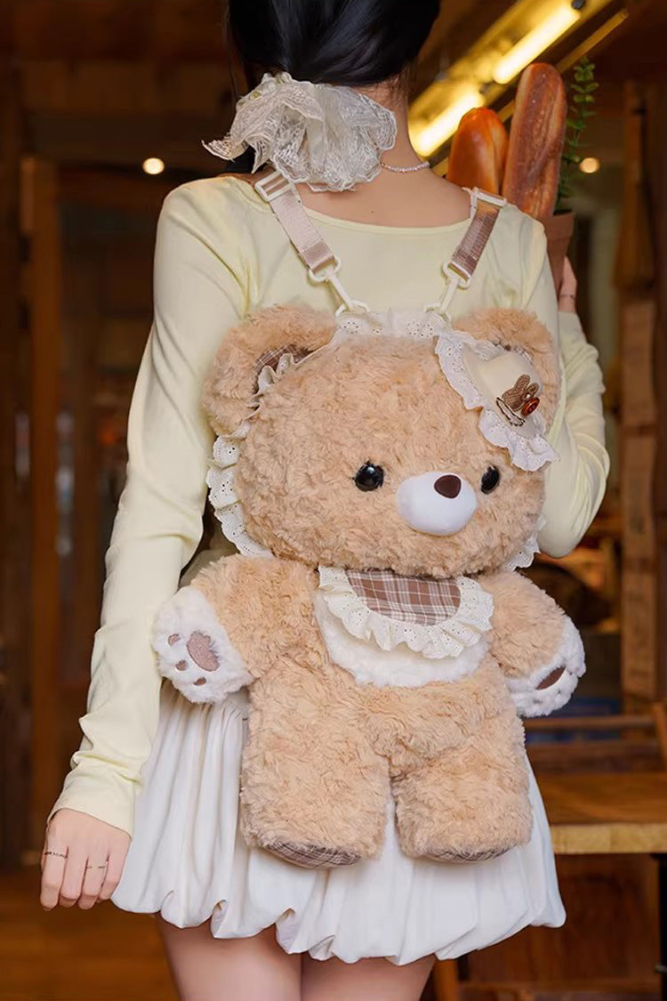 Brown [Little Bear Guli] Ruffled Plush Toy Sweet Lolita Backpack