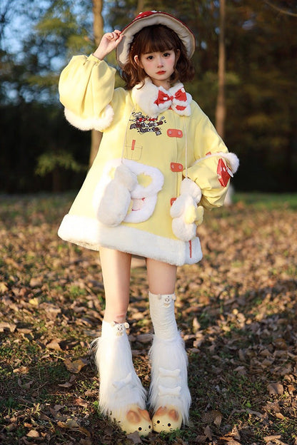 Yellow [Mushroom House] Long Sleeves Embroidery Bowknot Sweet Lolita Coat