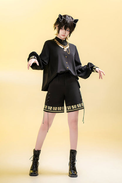 Black [Black Cat] Print Embroidery Ouji Gothic Vintage Prince Handsome Lolita Shorts