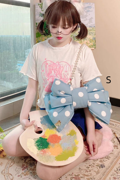 Blue Polka Dot Print Bowknot Shaped Sweet Lolita Backpack