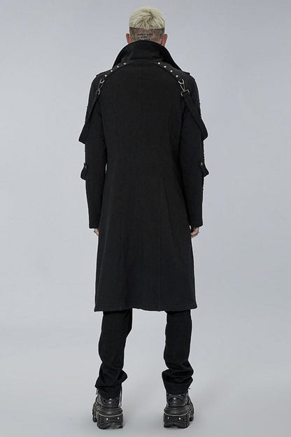 Black Punk Asymmetry High Collar Placket Metal Shoulder Detachable Webbing Men's Knitted Coat