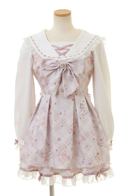 [Sewing Bear] Long Sleeves Print Bowknot Lace Sweet Jirai Kei Plus Size Dress 3 Colors