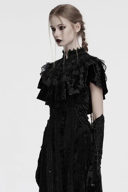 Black Sleeveless Ruffle Stitching Lace Women's Gothic Cape