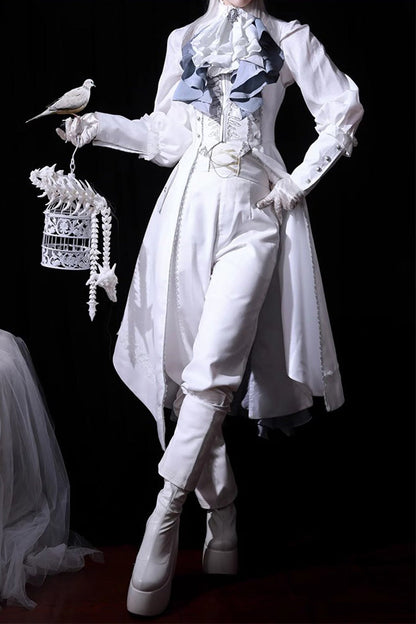 White Mermaid Bone Embroidery Ouji Fashion Handsome Lolita Long Pants