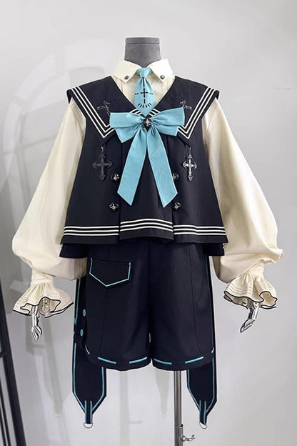 Dark Blue [Magician] Long Sleeves Ouji Prince Mechanical Style Lolita Shorts Vest Set