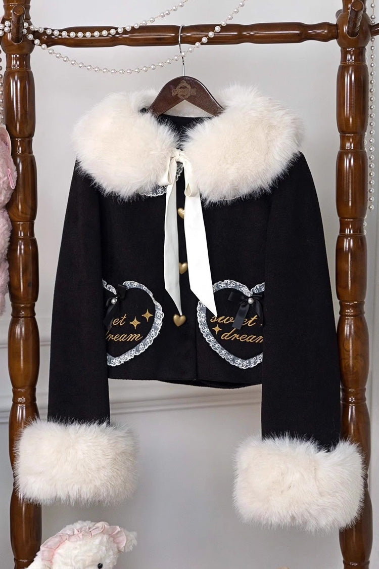[Creamy Dream Whisper] Doll Collar Long Sleeves Bow Lace Short Sweet Lolita Coat 3 Colors