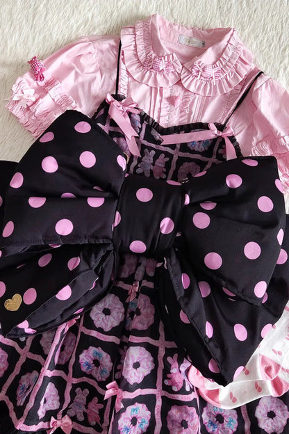 Black/Pink Polka Dot Print Bowknot Shaped Sweet Lolita Backpack