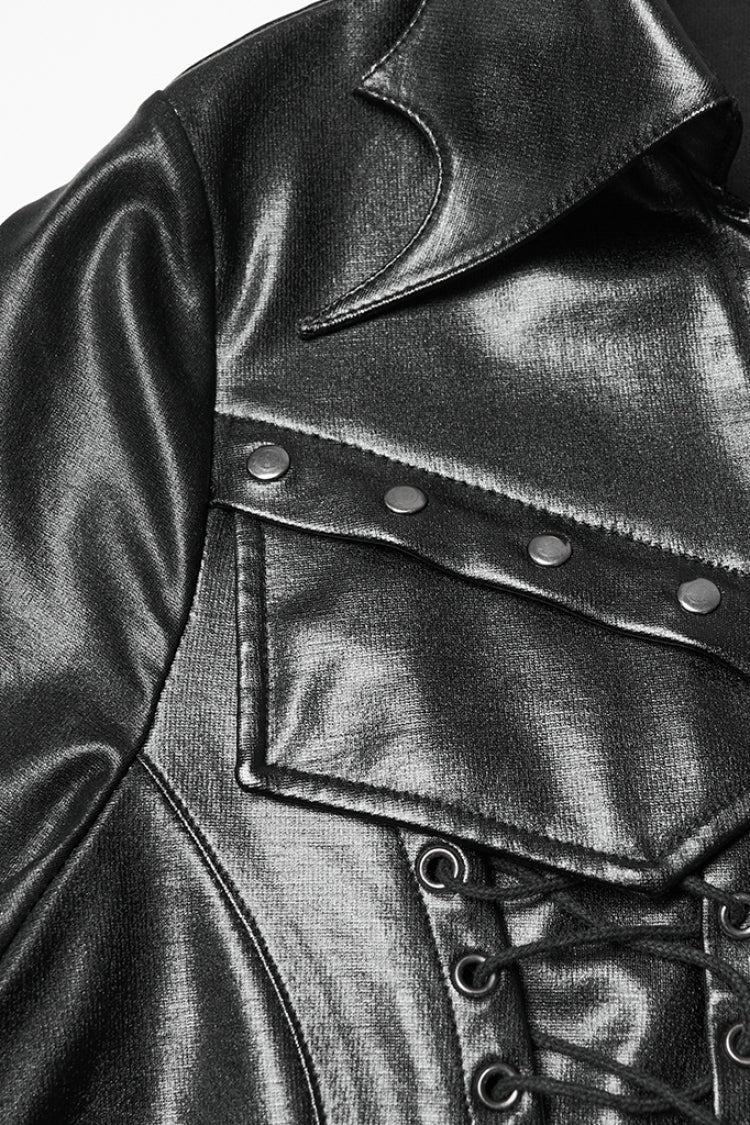 Black Stand Collar Long Sleeves Lace-Up Zipper Women's Punk Jacket