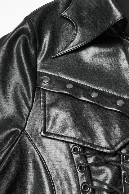 Black Stand Collar Long Sleeves Lace-Up Zipper Women's Punk Jacket