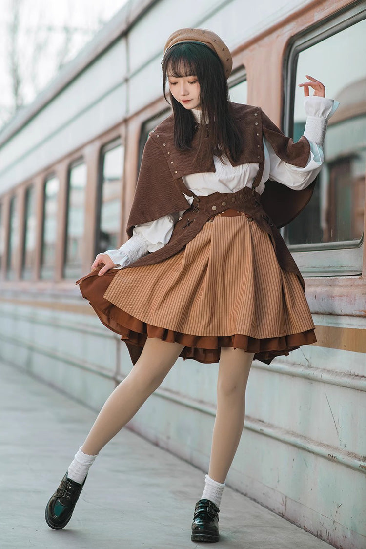 Brown Sleeveless Punk Lolita Shawl Cloak