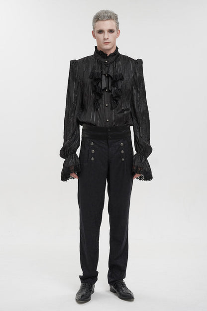 Black Vintage Stand Collar Striped Collar Floral Lace Men's Gothic Shirt