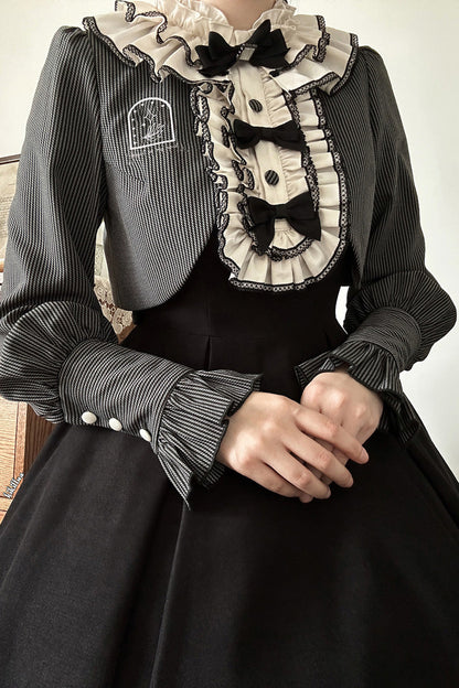Black [Serenade] Long Sleeves Ruffle Bowknot Fake Two Pieces Classic Lolita Dress