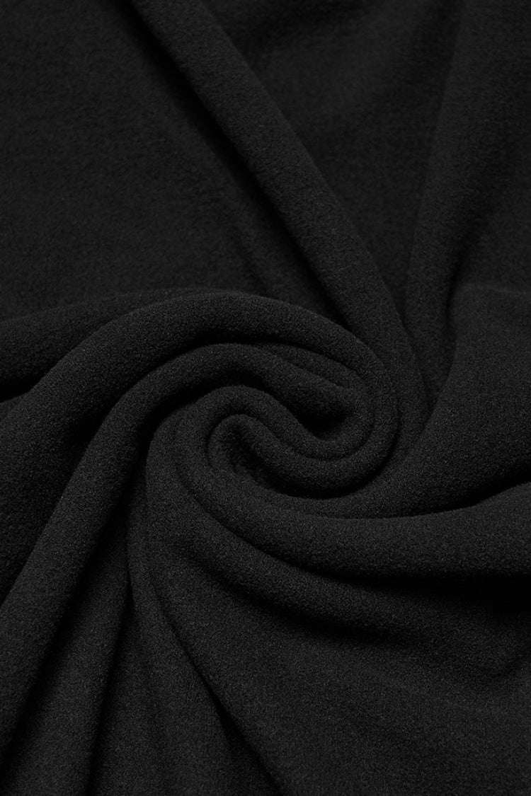 Black Round Collar Long Sleeves Buckled Strappy Pleated Eyelet Men's Punk Top