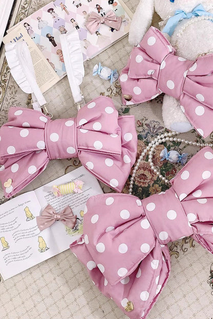 Pink/White Polka Dot Print Bowknot Shaped Sweet Lolita Backpack