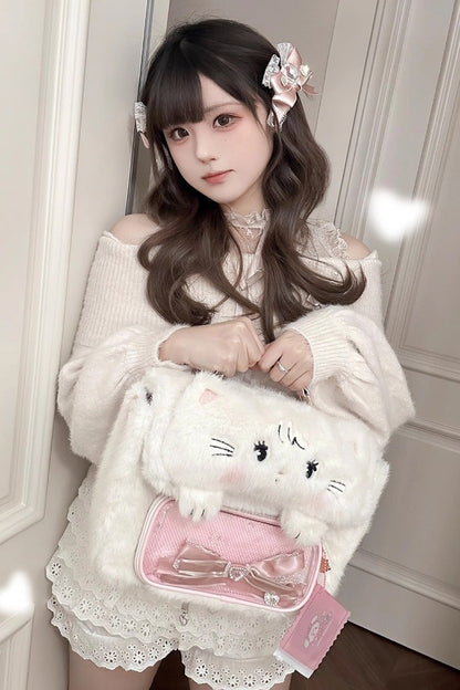Sweet Cute Bowknot Japanese Bunny And Cat Plush Lolita Ita Bag 2 Colors